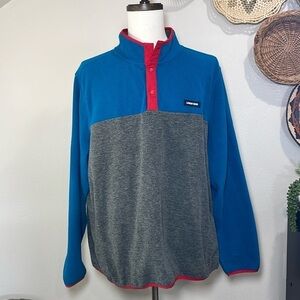 Mens Henley Fleece 1/4 Snap Blue Red Gray Size XXL Lands’ End
